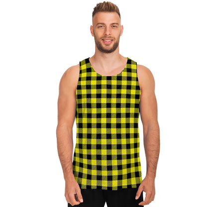 Yellow Buffalo Plaid Print Men's Tank Top