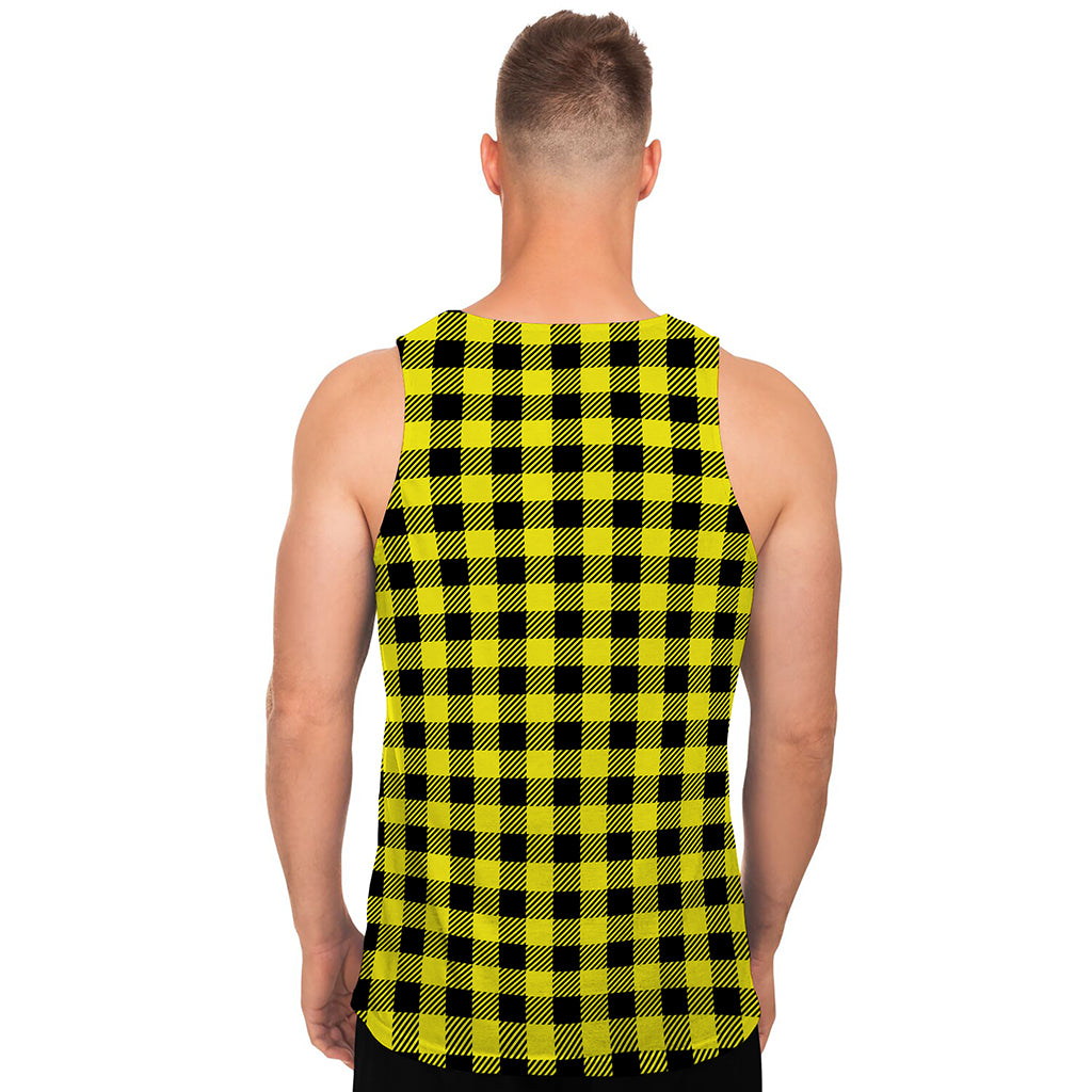 Yellow Buffalo Plaid Print Men's Tank Top