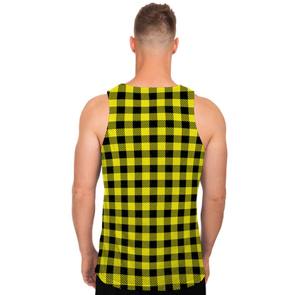 Yellow Buffalo Plaid Print Men's Tank Top