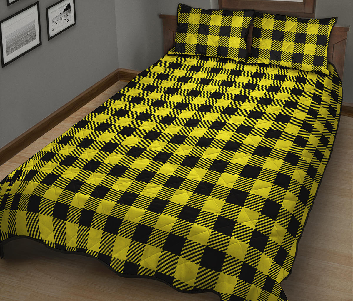 Yellow Buffalo Plaid Print Quilt Bed Set