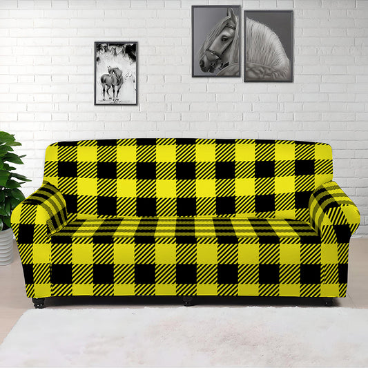 Yellow Buffalo Plaid Print Sofa Cover