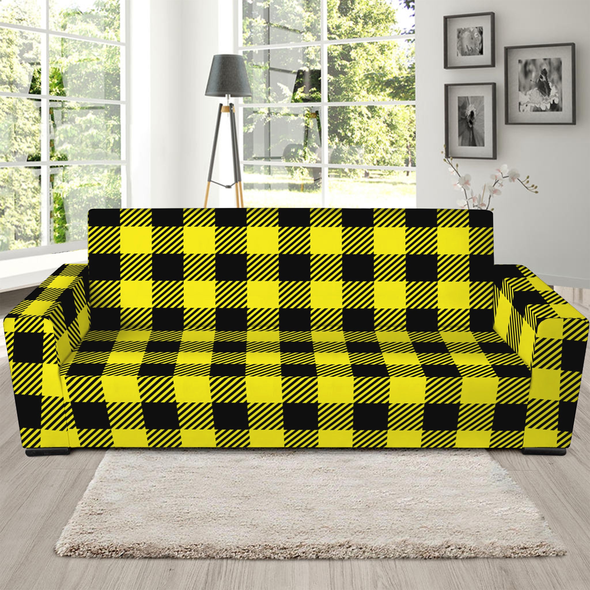 Yellow Buffalo Plaid Print Sofa Slipcover