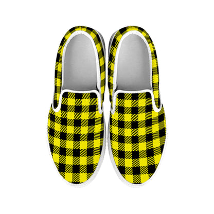 Yellow Buffalo Plaid Print White Slip On Shoes