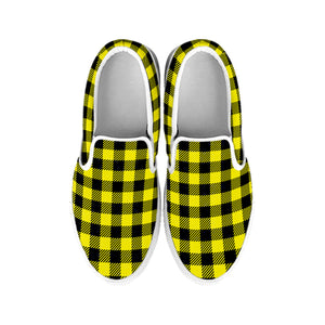 Yellow Buffalo Plaid Print White Slip On Shoes