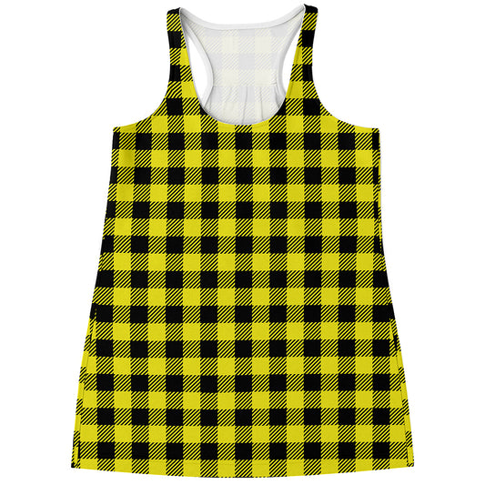 Yellow Buffalo Plaid Print Women's Racerback Tank Top