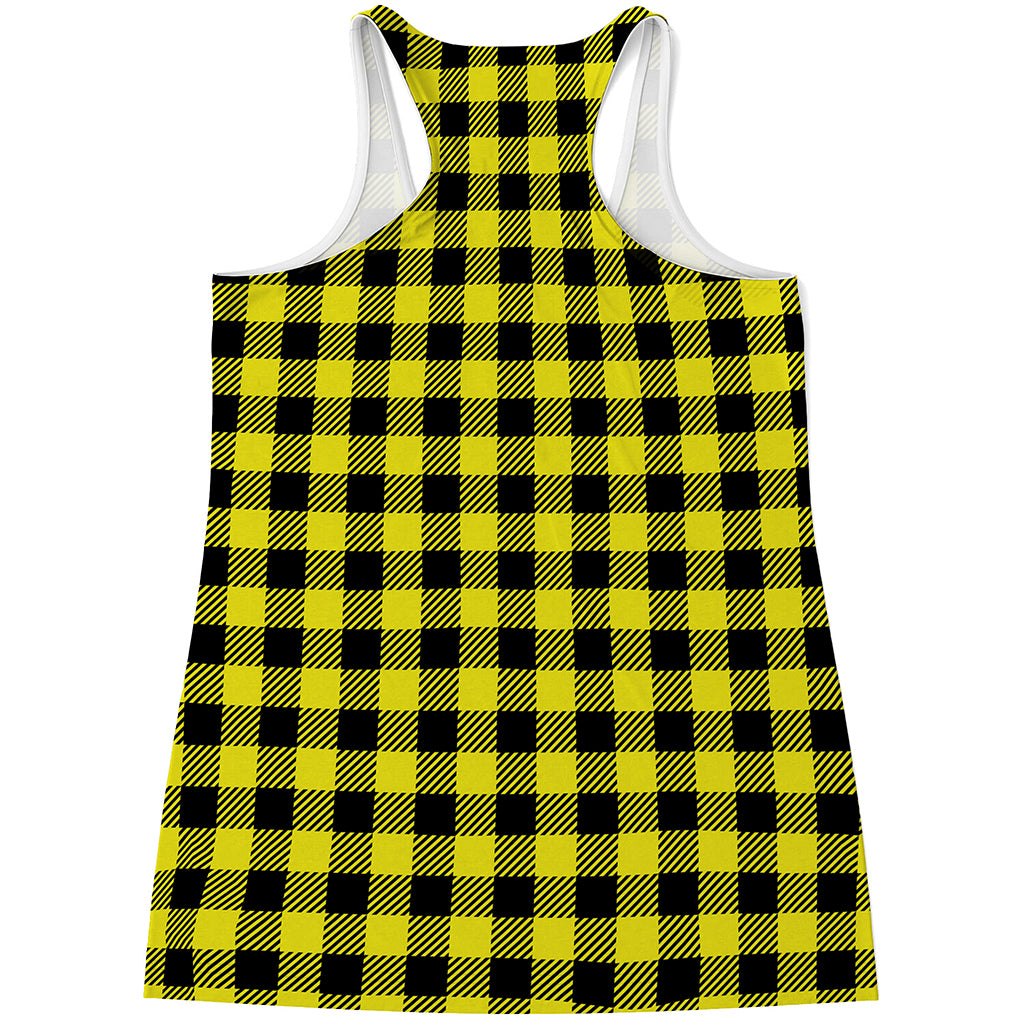 Yellow Buffalo Plaid Print Women's Racerback Tank Top