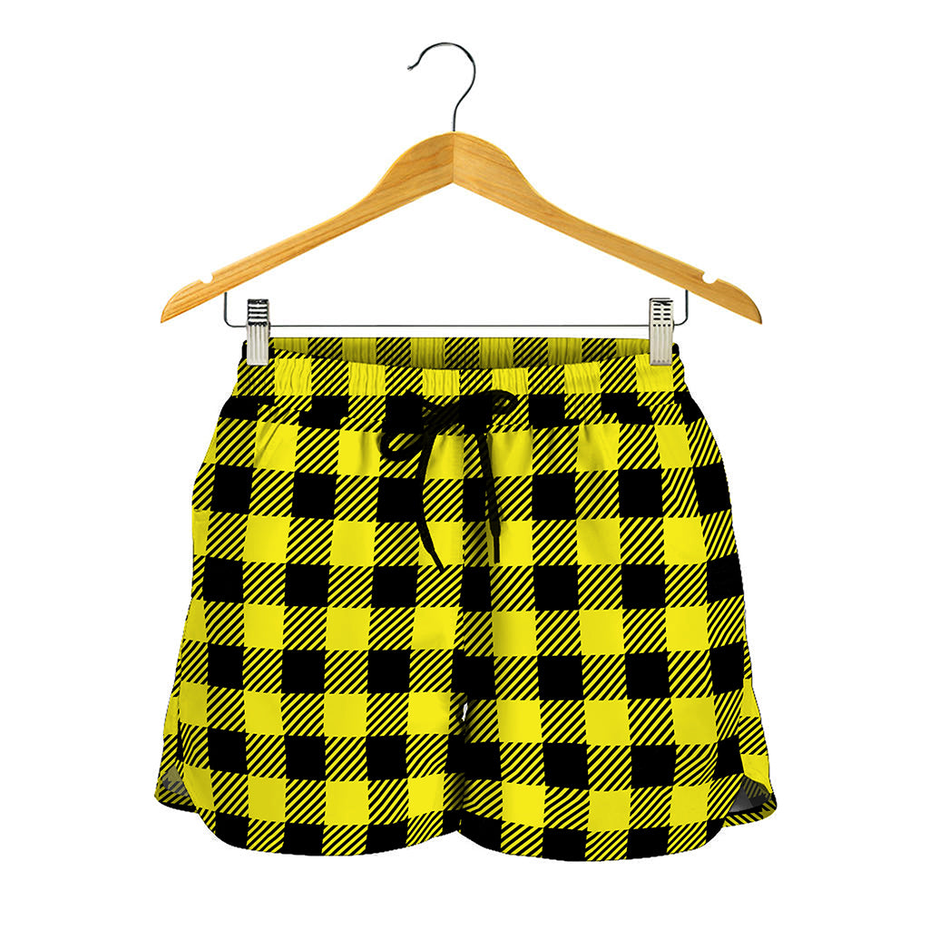 Yellow Buffalo Plaid Print Women's Shorts