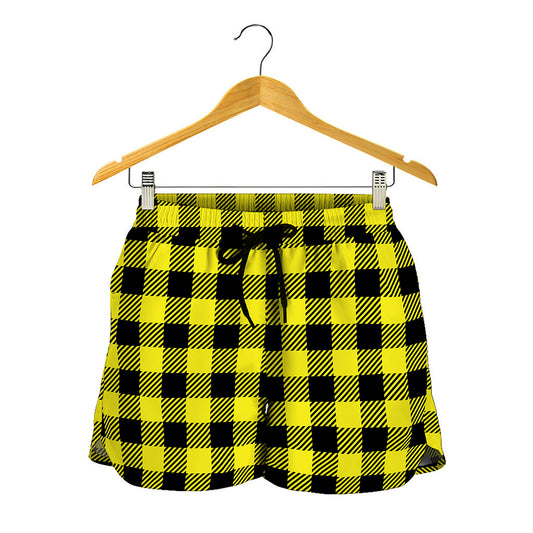 Yellow Buffalo Plaid Print Women's Shorts