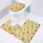 Yellow Camo And Hibiscus Flower Print 3 Piece Bath Mat Set