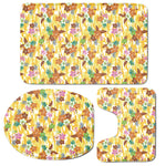 Yellow Camo And Hibiscus Flower Print 3 Piece Bath Mat Set