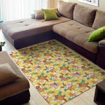 Yellow Camo And Hibiscus Flower Print Area Rug