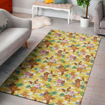 Yellow Camo And Hibiscus Flower Print Area Rug