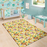 Yellow Camo And Hibiscus Flower Print Area Rug