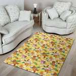 Yellow Camo And Hibiscus Flower Print Area Rug