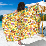 Yellow Camo And Hibiscus Flower Print Beach Sarong Wrap