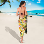 Yellow Camo And Hibiscus Flower Print Beach Sarong Wrap