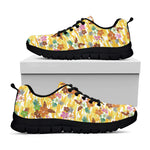 Yellow Camo And Hibiscus Flower Print Black Sneakers