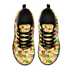 Yellow Camo And Hibiscus Flower Print Black Sneakers
