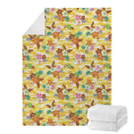 Yellow Camo And Hibiscus Flower Print Blanket