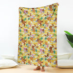 Yellow Camo And Hibiscus Flower Print Blanket