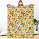 Yellow Camo And Hibiscus Flower Print Blanket
