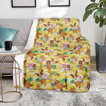 Yellow Camo And Hibiscus Flower Print Blanket