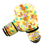 Yellow Camo And Hibiscus Flower Print Boxing Gloves