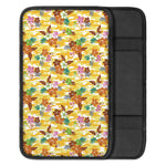 Yellow Camo And Hibiscus Flower Print Car Center Console Cover