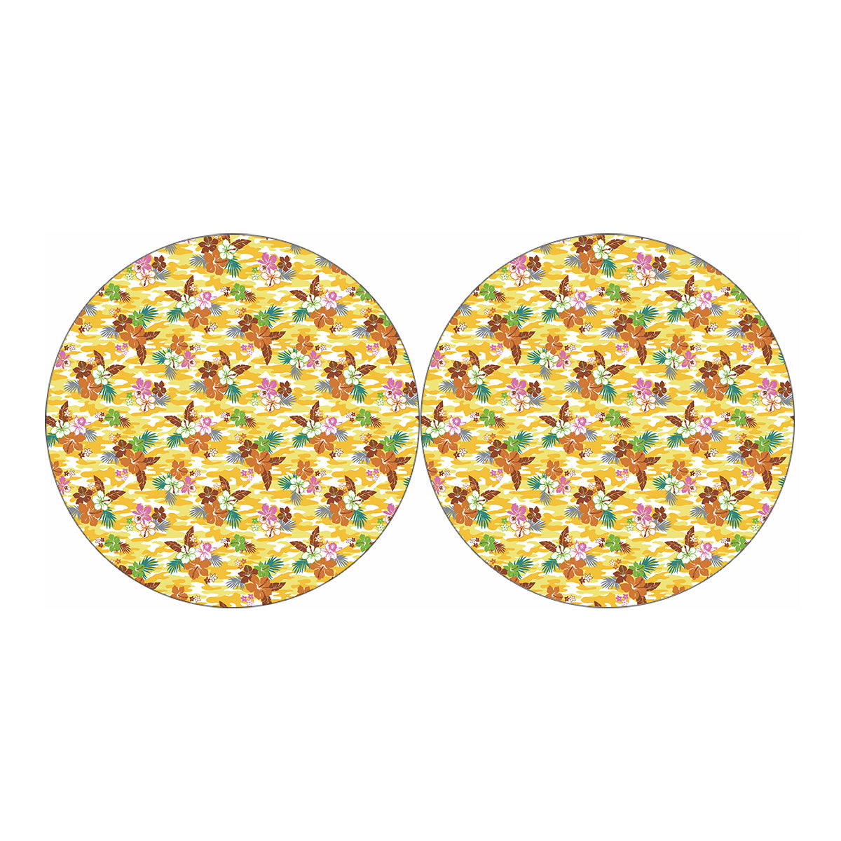 Yellow Camo And Hibiscus Flower Print Car Coasters