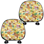 Yellow Camo And Hibiscus Flower Print Car Headrest Covers