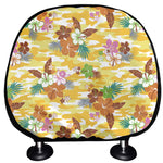 Yellow Camo And Hibiscus Flower Print Car Headrest Covers