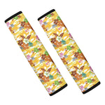 Yellow Camo And Hibiscus Flower Print Car Seat Belt Covers