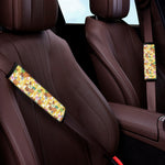 Yellow Camo And Hibiscus Flower Print Car Seat Belt Covers