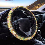 Yellow Camo And Hibiscus Flower Print Car Steering Wheel Cover