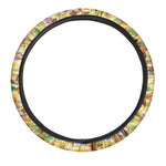 Yellow Camo And Hibiscus Flower Print Car Steering Wheel Cover