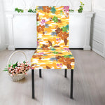Yellow Camo And Hibiscus Flower Print Dining Chair Slipcover