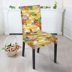 Yellow Camo And Hibiscus Flower Print Dining Chair Slipcover