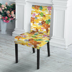 Yellow Camo And Hibiscus Flower Print Dining Chair Slipcover