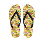 Yellow Camo And Hibiscus Flower Print Flip Flops