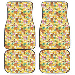 Yellow Camo And Hibiscus Flower Print Front and Back Car Floor Mats