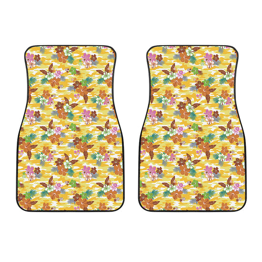 Yellow Camo And Hibiscus Flower Print Front Car Floor Mats