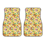 Yellow Camo And Hibiscus Flower Print Front Car Floor Mats