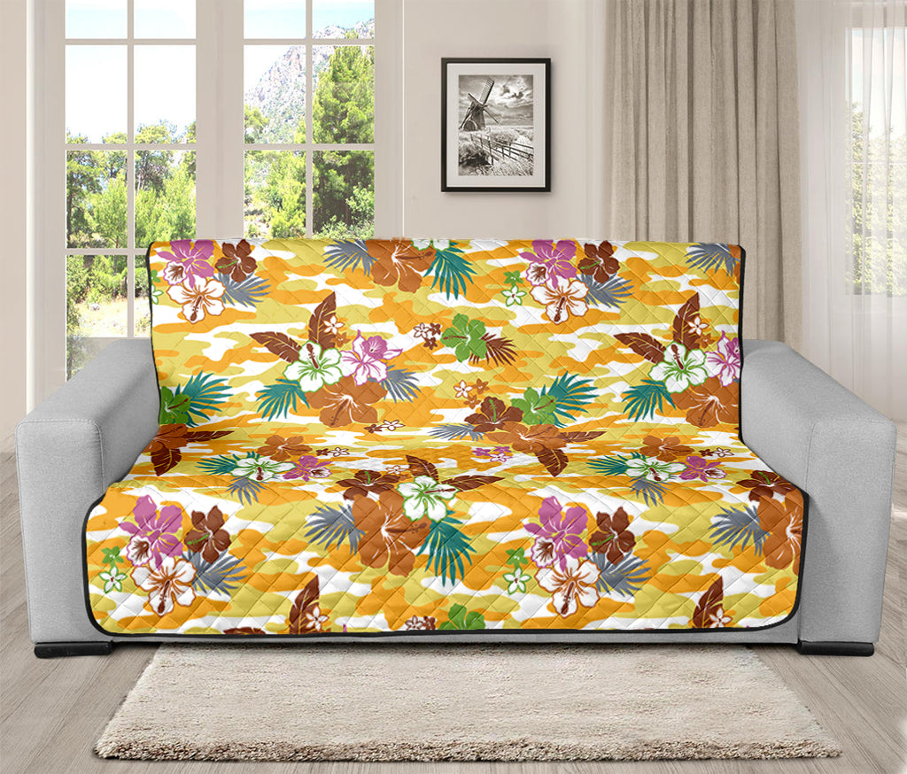 Yellow Camo And Hibiscus Flower Print Futon Protector