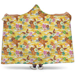 Yellow Camo And Hibiscus Flower Print Hooded Blanket