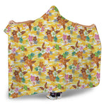 Yellow Camo And Hibiscus Flower Print Hooded Blanket