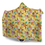 Yellow Camo And Hibiscus Flower Print Hooded Blanket