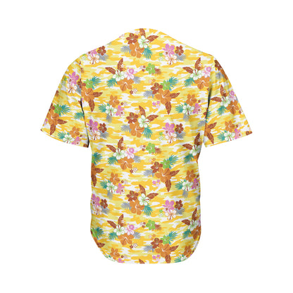 Yellow Camo And Hibiscus Flower Print Men's Baseball Jersey