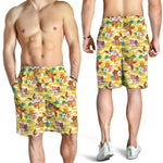 Yellow Camo And Hibiscus Flower Print Men's Shorts