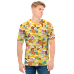 Yellow Camo And Hibiscus Flower Print Men's T-Shirt