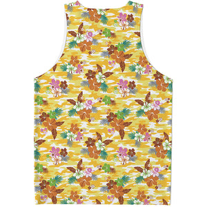 Yellow Camo And Hibiscus Flower Print Men's Tank Top